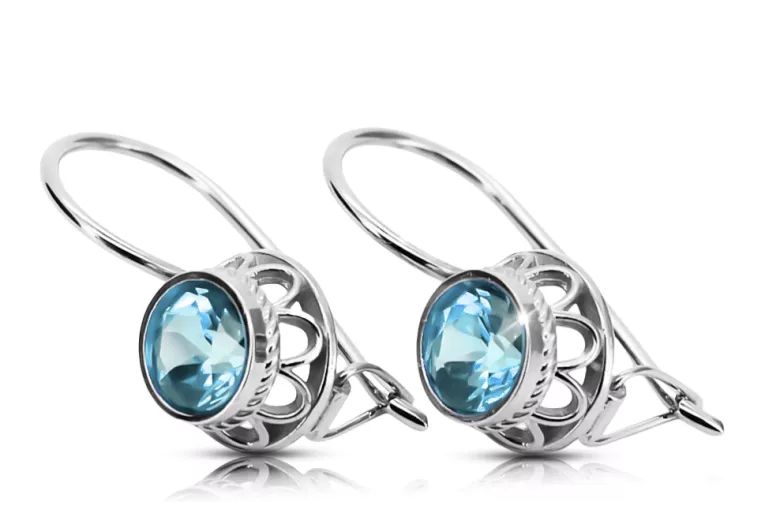 Vintage craft Earrings Aquamarine Sterling silver 925 vec117s